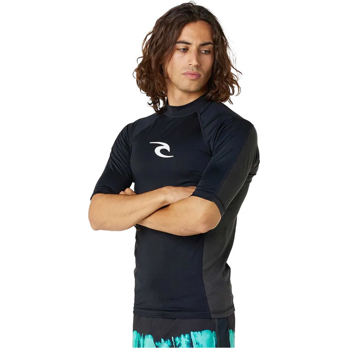 2024 Rip Curl Hombres Waves UPF Performance Chaleco De Lycra De Manga Corta 142MRV - Black